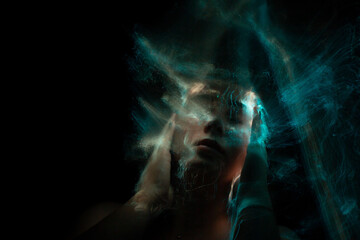 lightpainting portrait, new art direction, long exposure photo without photoshop, light drawing at long exposure