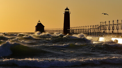 Grand Haven South Pier Lighthouse at Sunset