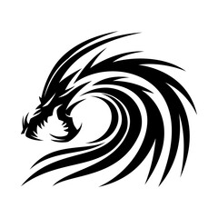 Naklejka premium Black angry dragon icon on white background.