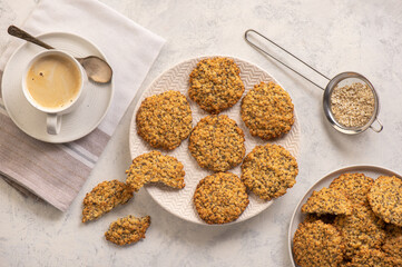 Homemade vegan oatmeal cookies with chia seeds.