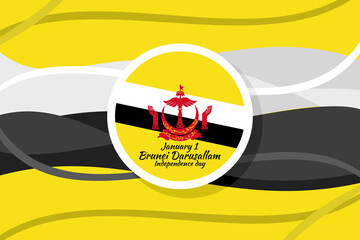 January 1, Independence day of Brunei Darussalam vector illustration. Suitable for greeting card, poster and banner.