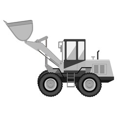 Grey excavator. Industrial machinery. Construction machinery. Vector illustration.