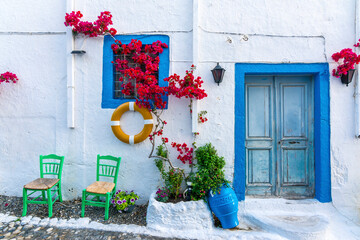 Fototapeta na wymiar Beautiful street view in Kos Island. Kos Island is a popular tourist destination in Greece.