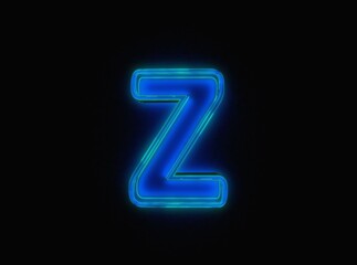 Blue - green neon light glow glassy crystal font - letter Z isolated on black background, 3D illustration of symbols