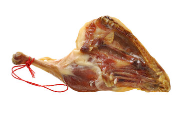 Chinese preserved waxed duck thigh on white background