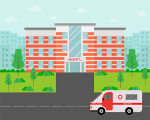 Fototapeta na wymiar Hospital outside. City hospital building.Vector illustration.