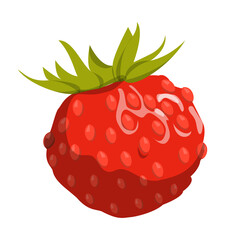 Wild strawberry vector isolated. Sweet red berry, ripe natural product. Fresh fruit, green leaf on the berry.