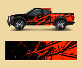 truck and cargo van wrap vector, Car decal wrap design. Graphic abstract stripe designs for vehicle, race, offroad, adventure and livery car © Saiful