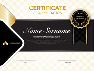 diploma certificate template black and gold color with luxury and modern style vector image, suitable for appreciation.  Vector illustration EPS10.