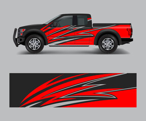 Fototapeta premium truck and cargo van wrap vector, Car decal wrap design. Graphic abstract stripe designs for vehicle, race, offroad, adventure and livery car