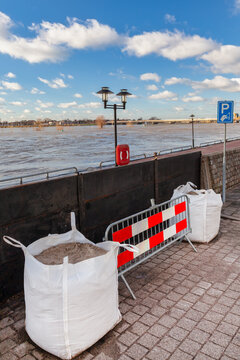 The flooded Dutch river IJssel in front of the city of Zutphen in Gelderland, The Netherlands