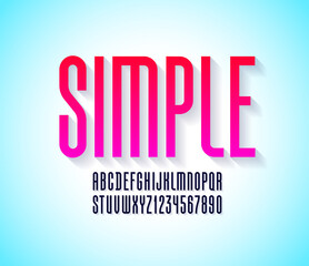 Obraz premium Bright high font, condensed tall ultra alphabet sans serif, trendy uppercase Latin letters from A to Z and Arab numbers from 0 to 9, vector illustration 10EPS