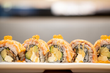 Philadelphia roll. Sushi menu. Japanese food.