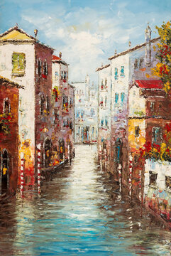 Fototapeta Streets of Venice. Oil painting picture