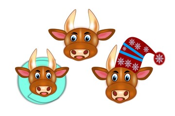 The bull is the symbol of the new year. Color picture for postcards decoration