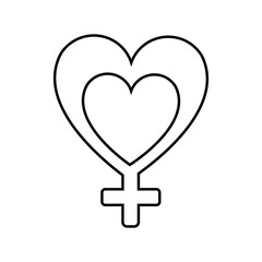 Black and white linear simple icon of a beautiful symbol of the astronomical man and Mars in the heart for the feast of love on Valentine's Day or March 8. illustration