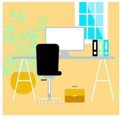 Workplace at home. Work at lockdown. Vector illustration.