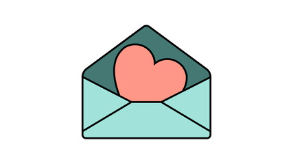 Simple icon in flat style of a beautiful letter in an envelope with a heart for the holiday of love, Valentine's Day or March 8. illustration