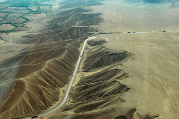  Peru, Nazca, Landscape and Nazca lines seen from an airplane