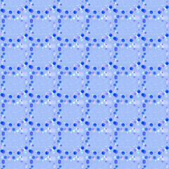 Seamless blue geometric pattern of small, large circles and bubbles. Blue cell background with light, dark abstract