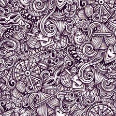 Amusement Park vector hand drawn doodles seamless pattern.