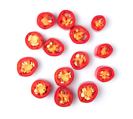 Chili pepper isolated on a white background. Top view