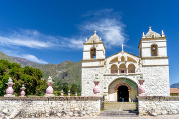 Fototapeta premium Peru, white church in the small village of Yanque in the Colca Canyon