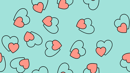 Texture seamless pattern of flat icons of hearts, love items for the holiday of love Valentine's Day February 14 or March 8 on a blue background. Vector illustration