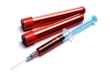 Fototapeta premium Medical syringe and plastic test tube isolated on white background