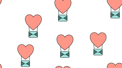 Texture endless seamless pattern from flat icons of balloons and envelopes of love items for the feast of love Valentine's Day February 14 or March 8 on a white background. illustration