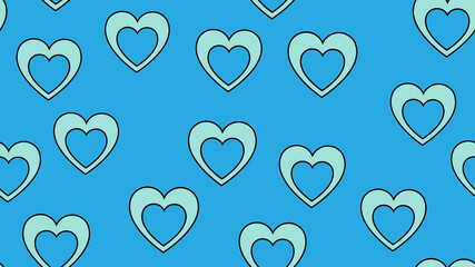 Texture seamless pattern of flat icons of hearts, love items for the holiday of love Valentine's Day February 14 or March 8 on a blue background. illustration