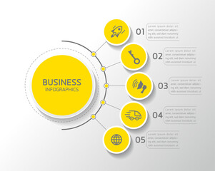 Vector elements for infographics. presentation and chart. steps or processes. 
options number workflow template design. 5 steps.