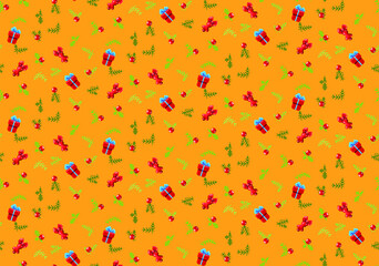 Seamless pattern for wrapping paper. Pixel art style. Merry Christmas and Happy New Year greeting card designe