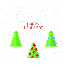Pixel art style. Merry Christmas and Happy New Year greeting card. Perfect for personalized holiday greeting cards, Christmas party invitations and holiday designs.