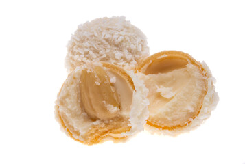 truffle in coconut flakes isolated