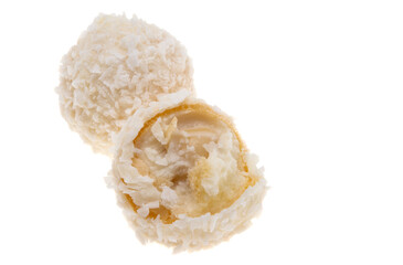 truffle in coconut flakes isolated