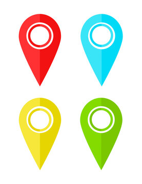 Multi colored map pointers, location icons