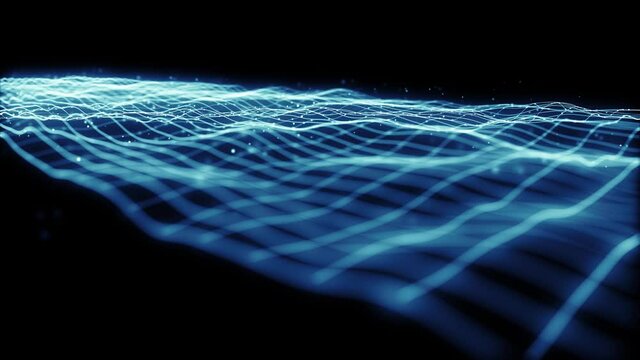 Abstract Network Mesh Waving Fx Background Loop/ 4k animation of an abstract fractal background with mesh surface and particle lines waving and seamless looping