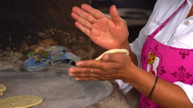 Making corn tortillas close up.