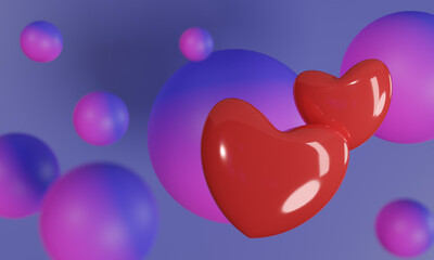 Abstract gradient background with two heart. 3d render Premium photo