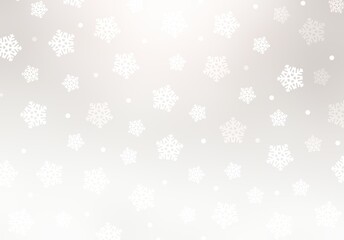 White snowflakes on light silver background. White grey pastel illustration.