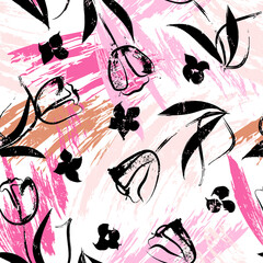 Materiał do szycia floral seamless background pattern, with paint strokes and splashes