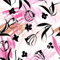 Gordijnen floral seamless background pattern, with paint strokes and splashes © Kirsten Hinte