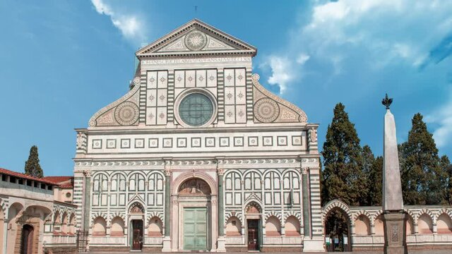 Time lapse Florence Santa maria Novella basilica or church during a sunny cloudy day