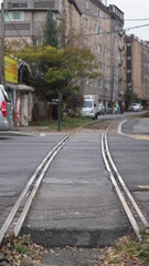 Fototapeta na wymiar Railroad track on the city