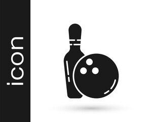 Grey Bowling pin and ball icon isolated on white background. Sport equipment.  Vector Illustration