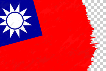 Horizontal Abstract Grunge Brushed Flag of Taiwan on Transparent Grid.