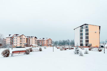 multistoried building near a beautiful winter park