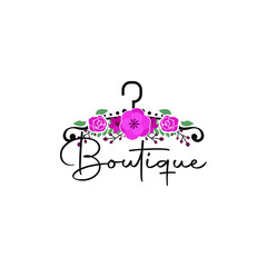 Coat hanger concept with flowers for a boutique logo template.