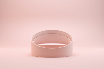 pink background with a pedestal and a showcase. 3d illustration
